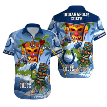 Personalized Indianapolis Colts Tiki Blue Thunder Aloha Shirt