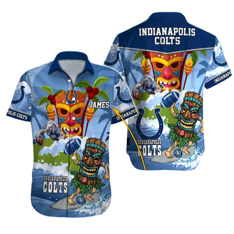 Personalized Indianapolis Colts Tiki Blue Thunder Aloha Shirt