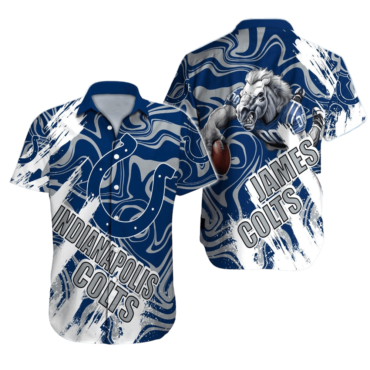 Personalized Indianapolis Colts Tropical Grid Hawaiian Shirt