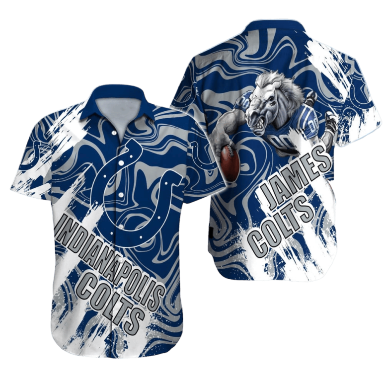 Personalized Indianapolis Colts Tropical Grid Hawaiian Shirt