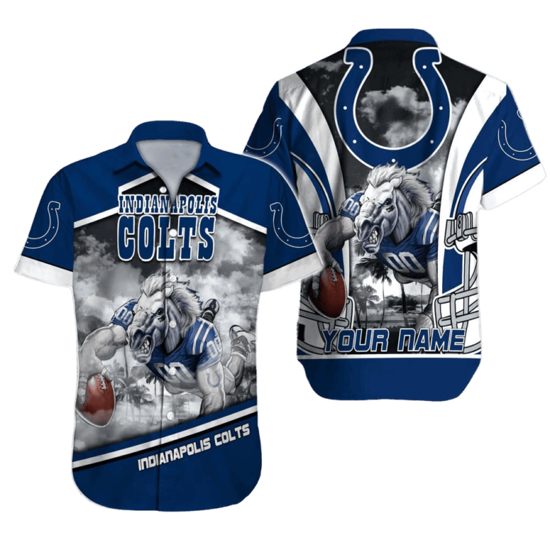 Personalized Indianapolis Colts Tropical Gridiron Hawaiian Shirt