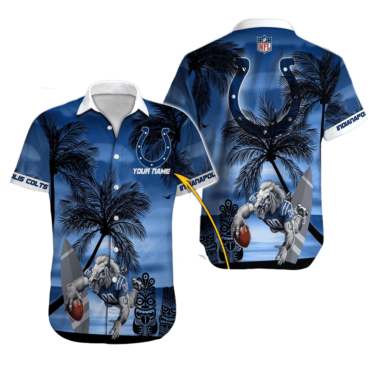 Personalized Indianapolis Colts Tropical Victory Wave Hawaiian Shirt