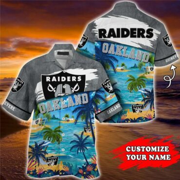 Personalized Las Vegas Raiders Island Sunset Hawaiian Shirt