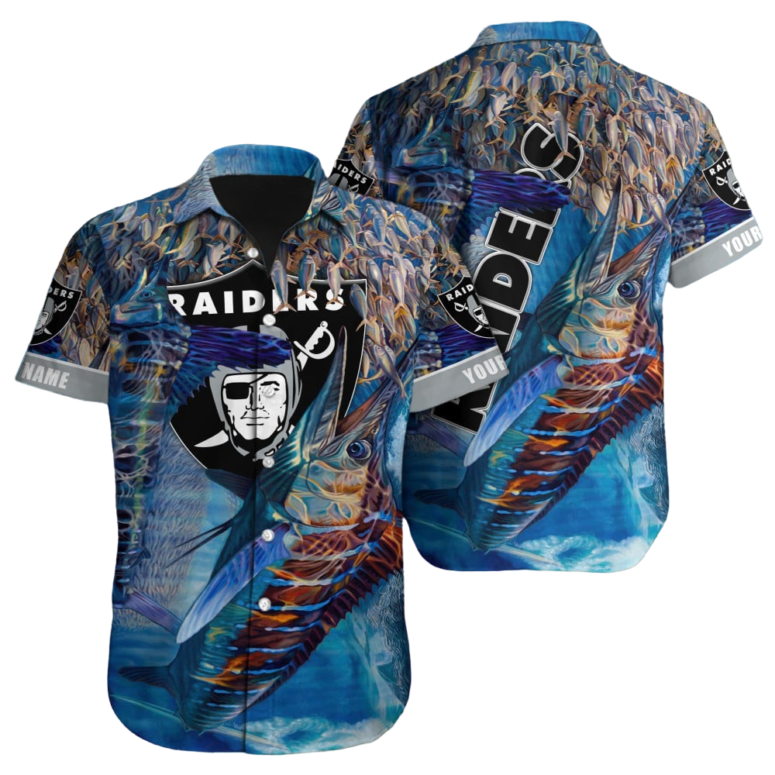 Personalized Las Vegas Raiders Marlin Frenzy Hawaiian Shirt