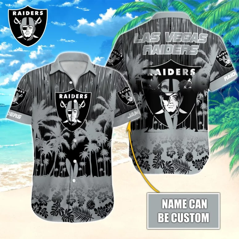 Personalized Las Vegas Raiders Monochrome Tropics Hawaiian Shirt