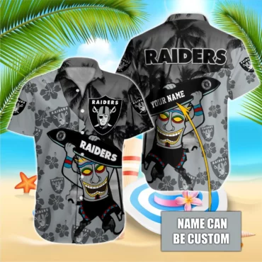 Personalized Las Vegas Raiders Tiki Surfer Hawaiian Shirt