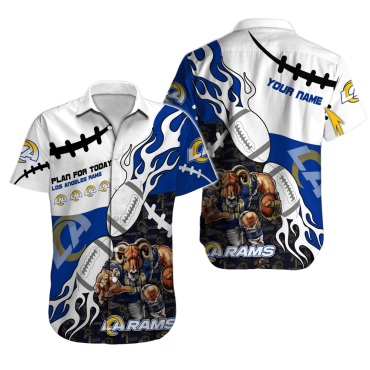 Personalized Los Angeles Rams Fiery Gridiron Hawaiian Shirt