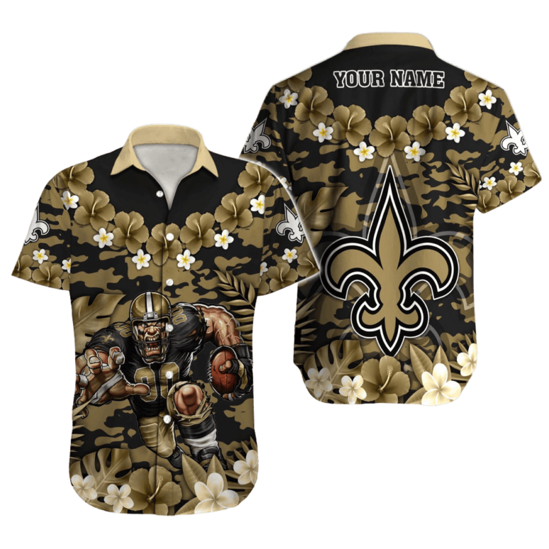 Personalized New Orleans Saints Camo Bloom Hawaiian Shirt
