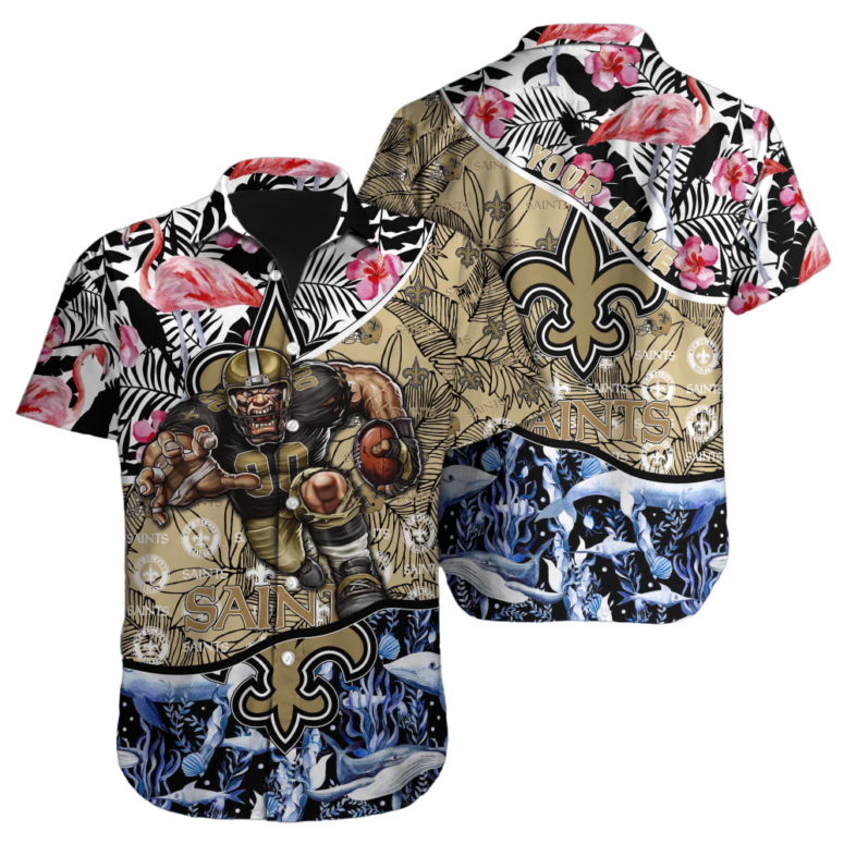 Personalized New Orleans Saints Flamingo Wave Hawaiian Shirt