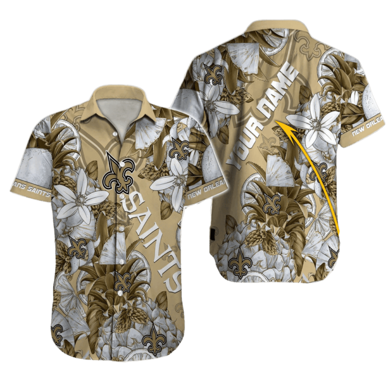 Personalized New Orleans Saints Floral Gold Hawaiian Shirt