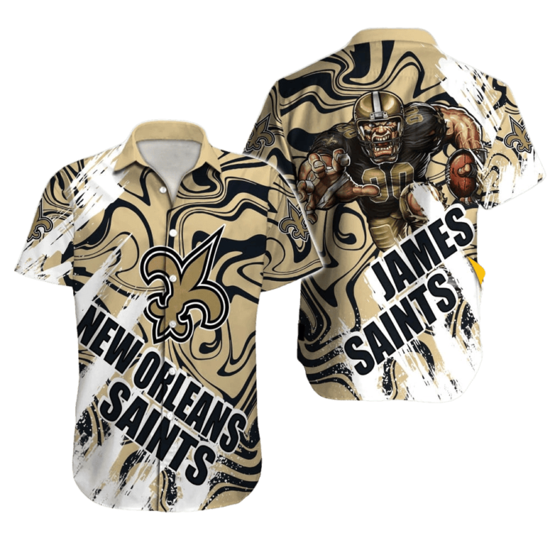 Personalized New Orleans Saints Golden Swirl Hawaiian Shirt