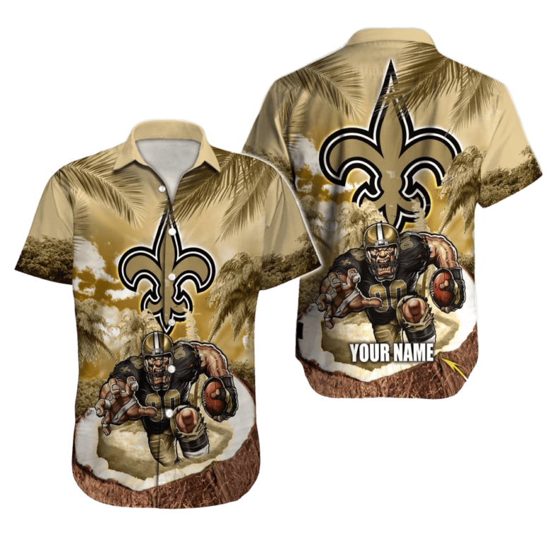 Personalized New Orleans Saints Gridiron Tropic Hawaiian Shirt