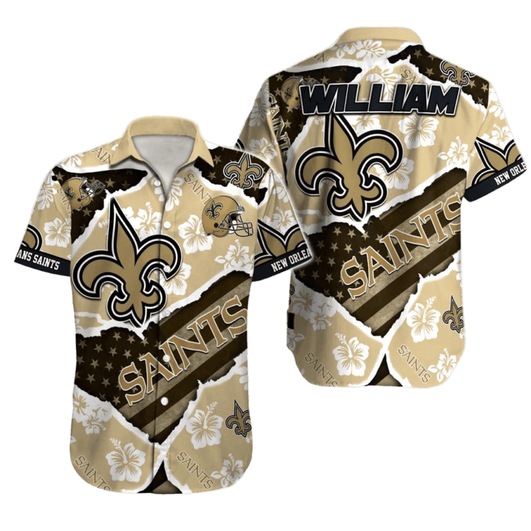 Personalized New Orleans Saints Hibiscus Pride Hawaiian Shirt