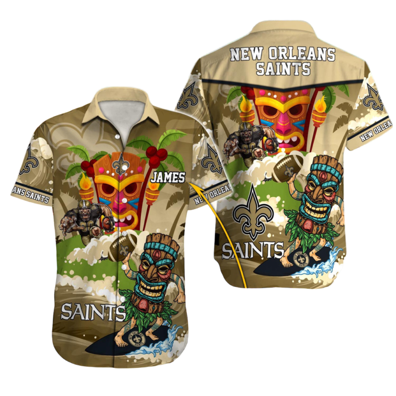 Personalized New Orleans Saints Tiki Wave Hawaiian Shirt