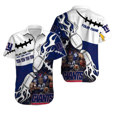Personalized New York Giants Flaming Football Hawaiian Shirt