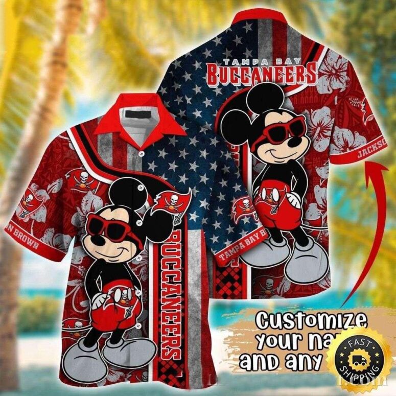 Personalized Tampa Bay Buccaneers Mickey American Flag Hawaiian Shirt