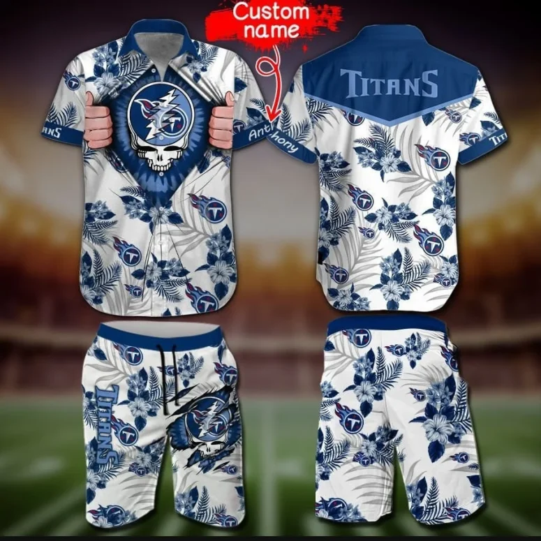 Personalized Tennessee Titans Floral Skull Hawaiian Shirt