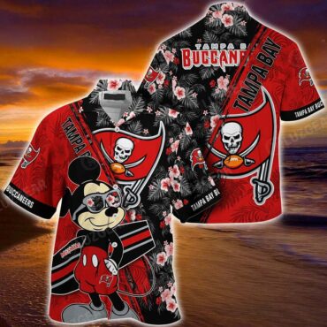 Tampa Bay Buccaneers Mickey Print Floral Pattern Hawaiian Shirt