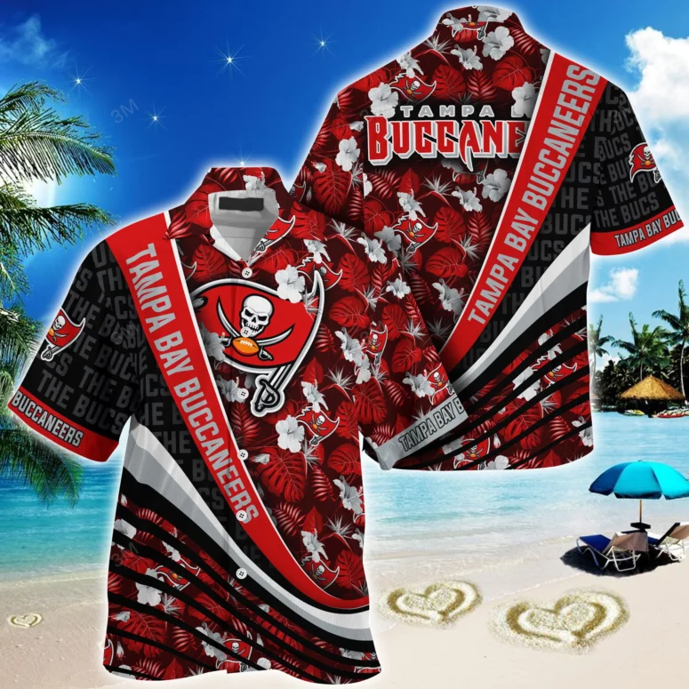 Tampa Bay Buccaneers Tropical Leaves Hawaiian Shirt