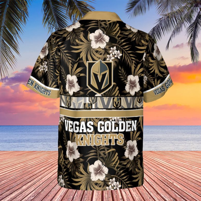 Vegas Golden Knights Striped Floral Hawaiian Shirt