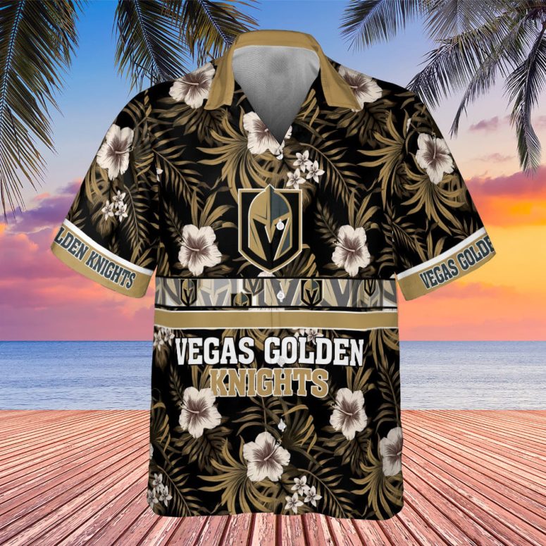 Vegas Golden Knights Striped Floral Hawaiian Shirt