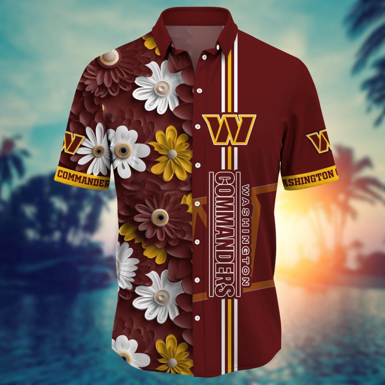 Washington Commanders Floral Stripe Hawaiian Shirt