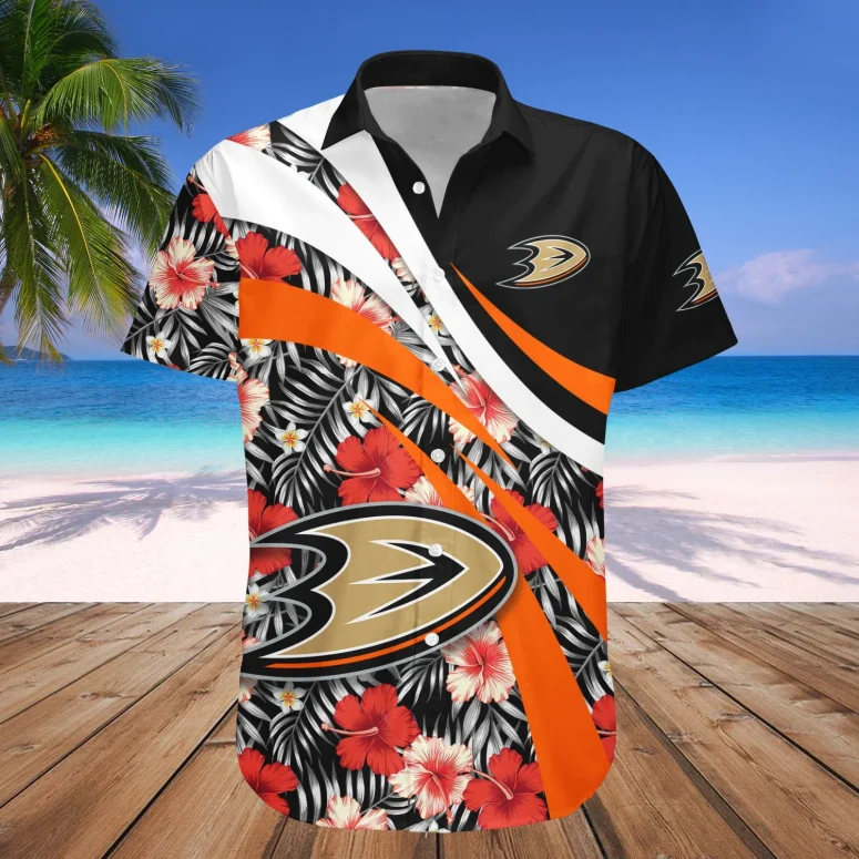 Anaheim Ducks Hibiscus Wave Hawaiian Shirt
