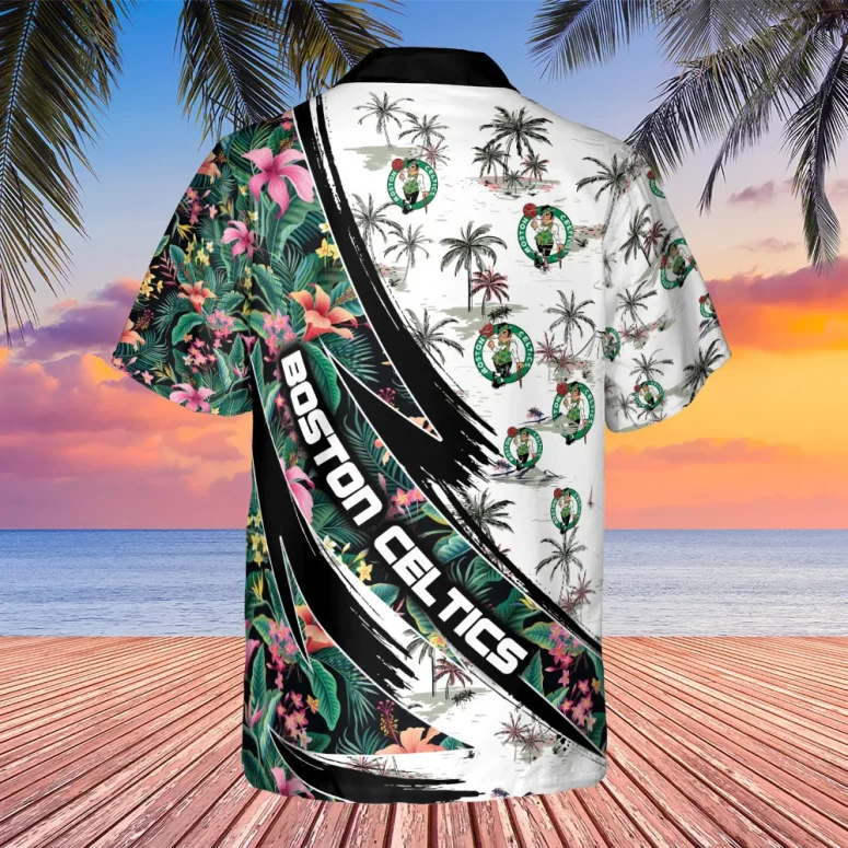 Boston Celtics Hibiscus Flower And Tree Pattern Hawaiian Shirt