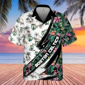 Boston Celtics Hibiscus Flower And Tree Pattern Hawaiian Shirt Front - TeeAloha
