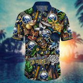 Buffalo Sabres Tropical Tiki Adventure Hawaiian Shirt Front - TeeAloha