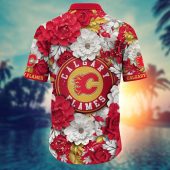 Calgary Flames Floral Elegance Hawaiian Shirt Back - TeeAloha