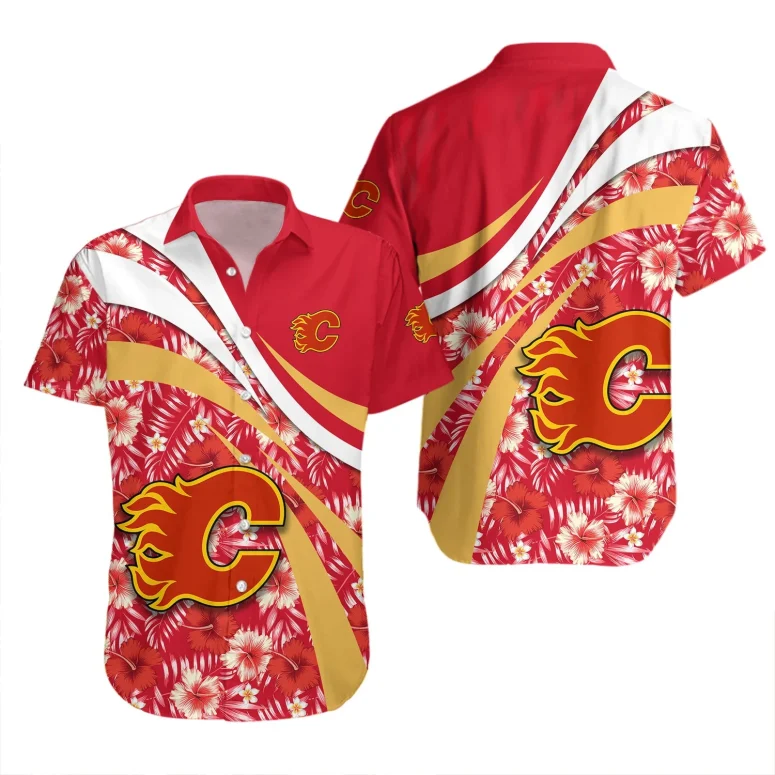 Calgary Flames Hibiscus Splash Hawaiian Shirt