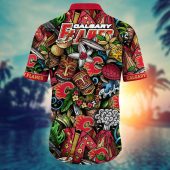 Calgary Flames Island Tiki Hawaiian Shirt Back - TeeAloha