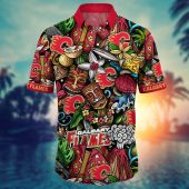 Calgary Flames Island Tiki Hawaiian Shirt Front - TeeAloha