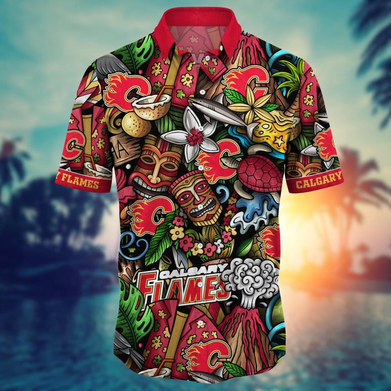 Calgary Flames Island Tiki Hawaiian Shirt