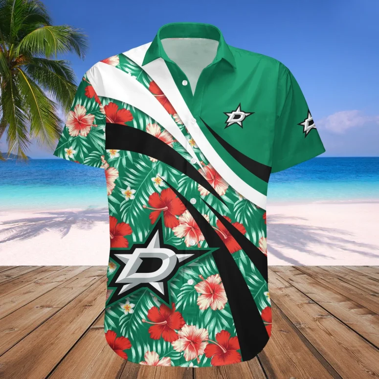 Dallas Stars Hibiscus Wave Hawaiian Shirt