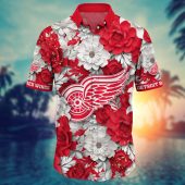 Detroit Red Wings Rose Elegance Hawaiian Shirt Front - TeeAloha