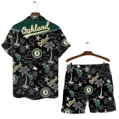 Oakland Athletics Black Tropic Hawaiian Shirt Back With Short - TeeAloha
