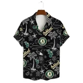 Oakland Athletics Black Tropic Hawaiian Shirt Front - TeeAloha