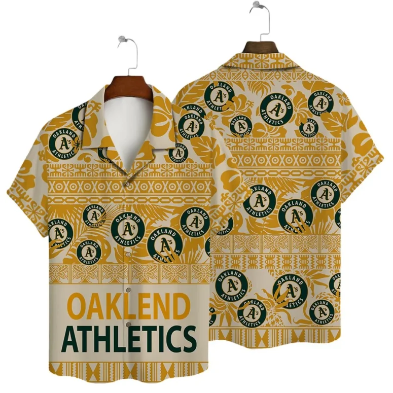 Oakland Athletics Golden Tribal Pattern Hawaiian Shirt