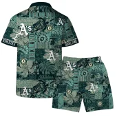 Oakland Athletics Tribal Patchwork Hawaiian Shirt Back With Short - TeeAloha