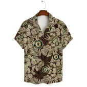 Oakland Athletics Vintage Palm Leaf Hawaiian Shirt Front - TeeAloha