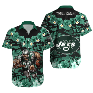 Personalized New York Jets Floral Camo Hawaiian Shirt