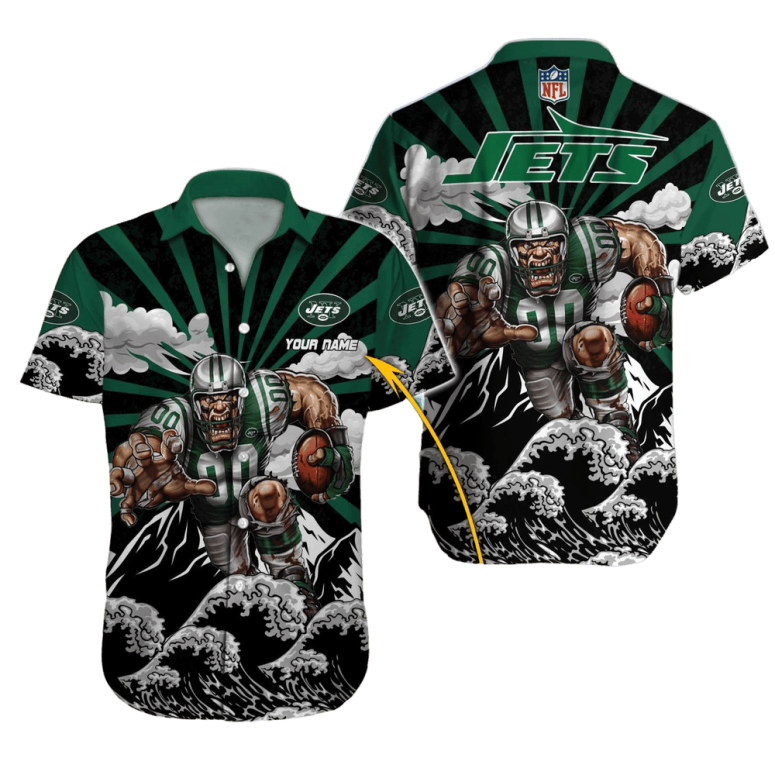 Personalized New York Jets Wave Warrior Hawaiian Shirt