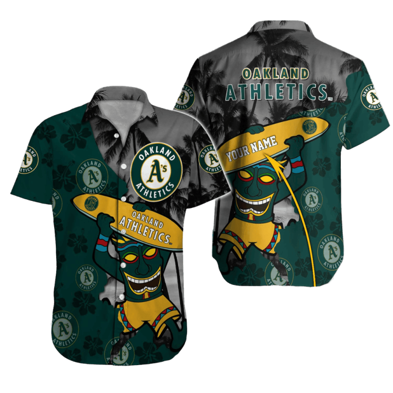 Personalized Oakland Athletics Tiki Surf Hawaiian Shirt