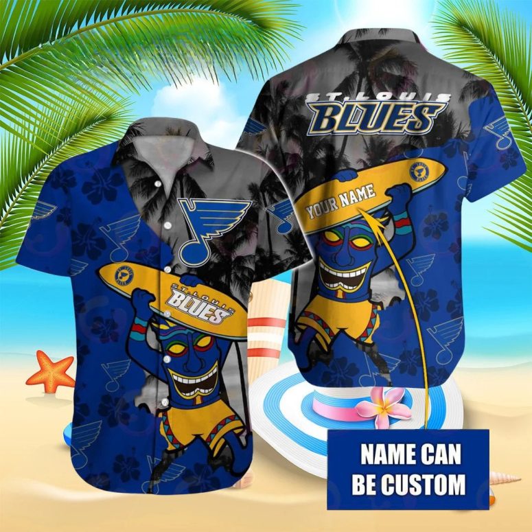 Personalized St. Louis Blues Tropical Surf Hawaiian Shirt