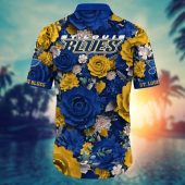 St Louis Blues Golden Bloom Hawaiian Shirt Back - TeeAloha