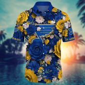 St Louis Blues Golden Bloom Hawaiian Shirt Front - TeeAloha