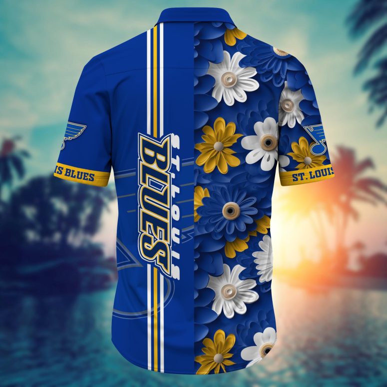 St. Louis Blues Striped Bloom Hawaiian Shirt