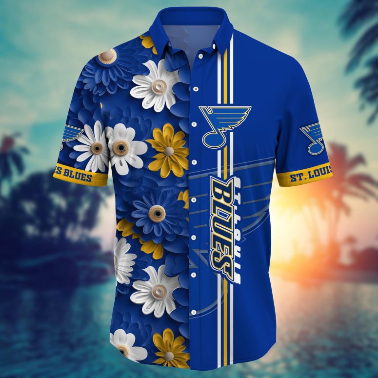 St. Louis Blues Striped Bloom Hawaiian Shirt